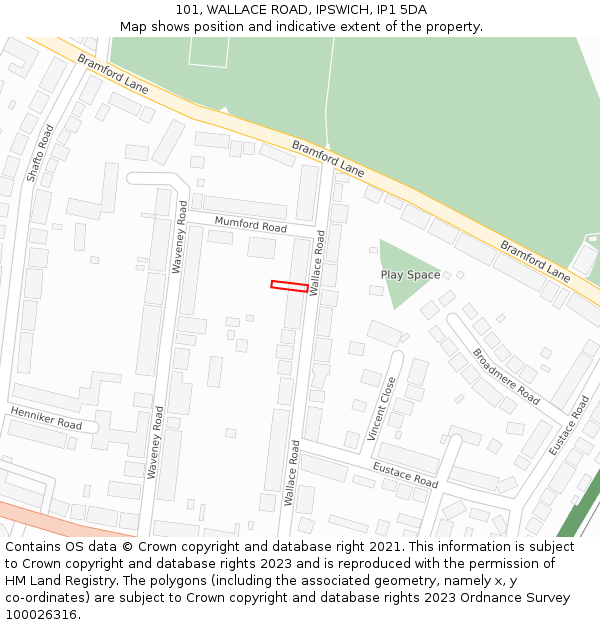 101, WALLACE ROAD, IPSWICH, IP1 5DA: Location map and indicative extent of plot