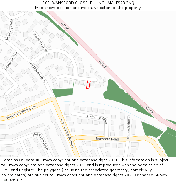 101, WANSFORD CLOSE, BILLINGHAM, TS23 3NQ: Location map and indicative extent of plot