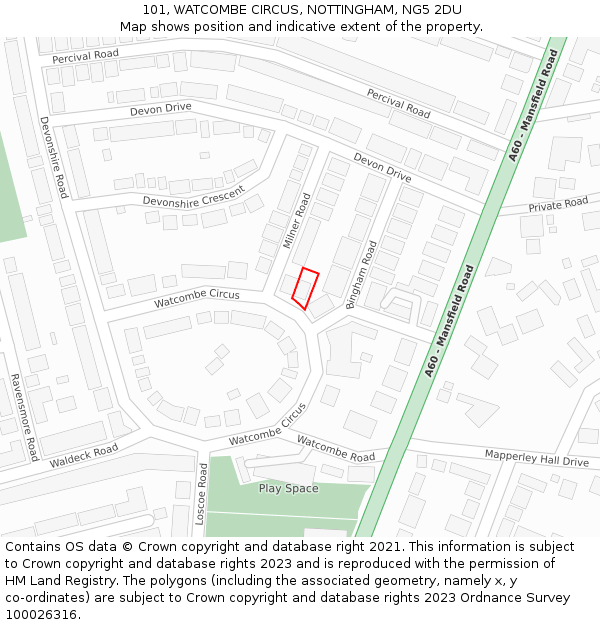 101, WATCOMBE CIRCUS, NOTTINGHAM, NG5 2DU: Location map and indicative extent of plot