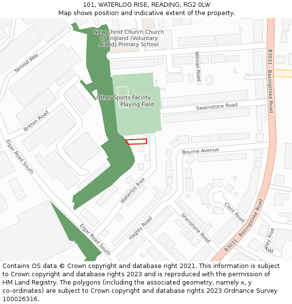 101, WATERLOO RISE, READING, RG2 0LW: Location map and indicative extent of plot