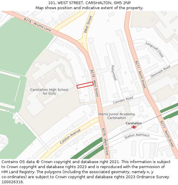 101, WEST STREET, CARSHALTON, SM5 2NP: Location map and indicative extent of plot