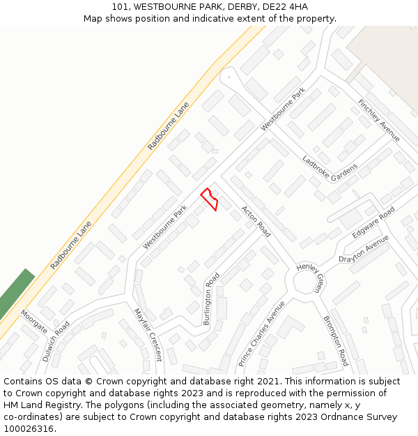 101, WESTBOURNE PARK, DERBY, DE22 4HA: Location map and indicative extent of plot
