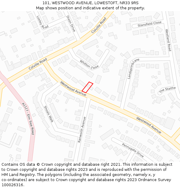 101, WESTWOOD AVENUE, LOWESTOFT, NR33 9RS: Location map and indicative extent of plot