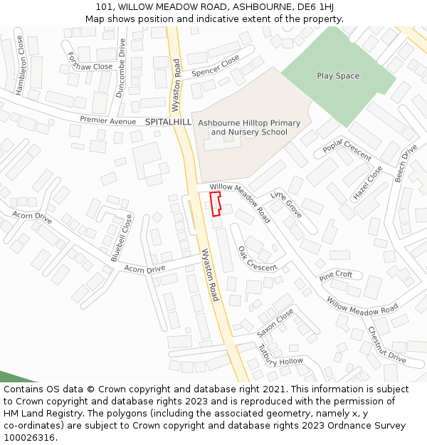 101, WILLOW MEADOW ROAD, ASHBOURNE, DE6 1HJ: Location map and indicative extent of plot