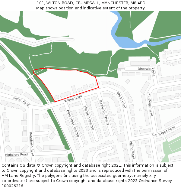 101, WILTON ROAD, CRUMPSALL, MANCHESTER, M8 4PD: Location map and indicative extent of plot