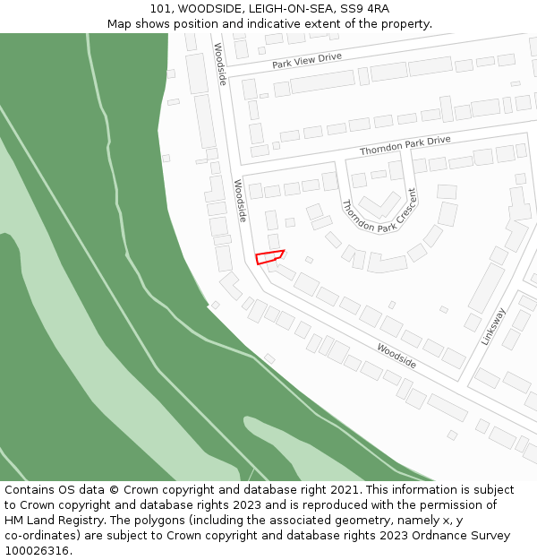 101, WOODSIDE, LEIGH-ON-SEA, SS9 4RA: Location map and indicative extent of plot