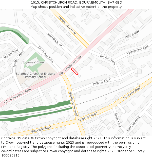 1015, CHRISTCHURCH ROAD, BOURNEMOUTH, BH7 6BD: Location map and indicative extent of plot