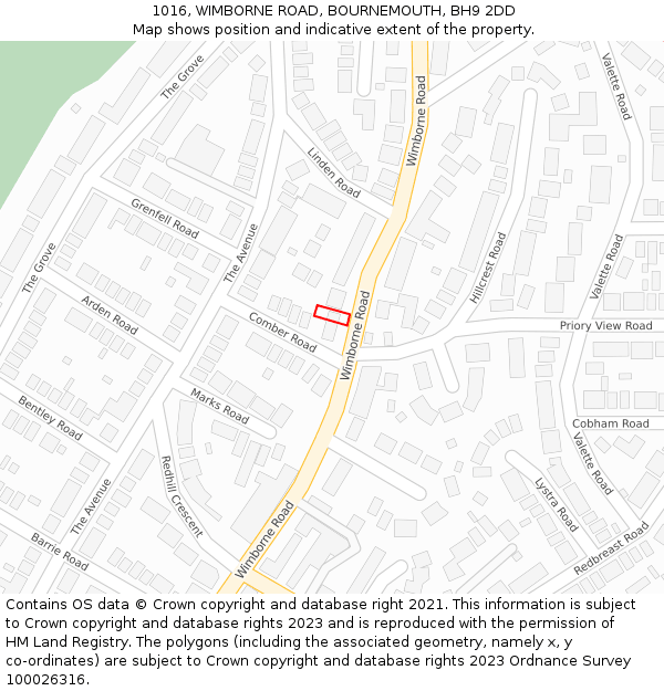 1016, WIMBORNE ROAD, BOURNEMOUTH, BH9 2DD: Location map and indicative extent of plot