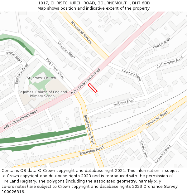 1017, CHRISTCHURCH ROAD, BOURNEMOUTH, BH7 6BD: Location map and indicative extent of plot