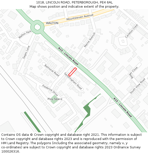 1018, LINCOLN ROAD, PETERBOROUGH, PE4 6AL: Location map and indicative extent of plot
