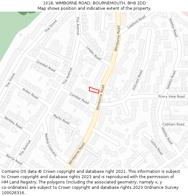 1018, WIMBORNE ROAD, BOURNEMOUTH, BH9 2DD: Location map and indicative extent of plot
