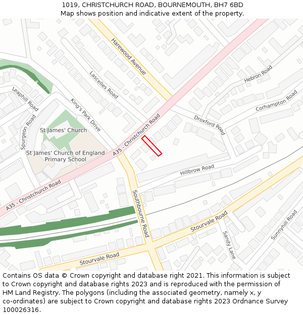 1019, CHRISTCHURCH ROAD, BOURNEMOUTH, BH7 6BD: Location map and indicative extent of plot