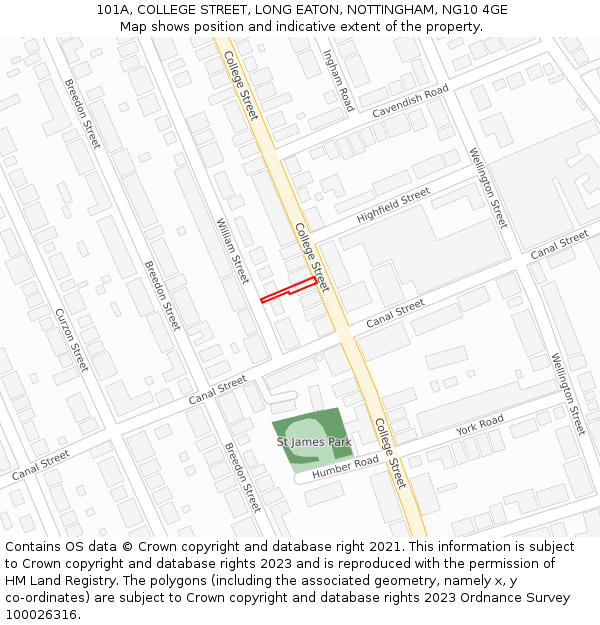 101A, COLLEGE STREET, LONG EATON, NOTTINGHAM, NG10 4GE: Location map and indicative extent of plot