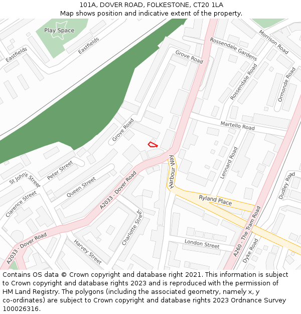 101A, DOVER ROAD, FOLKESTONE, CT20 1LA: Location map and indicative extent of plot