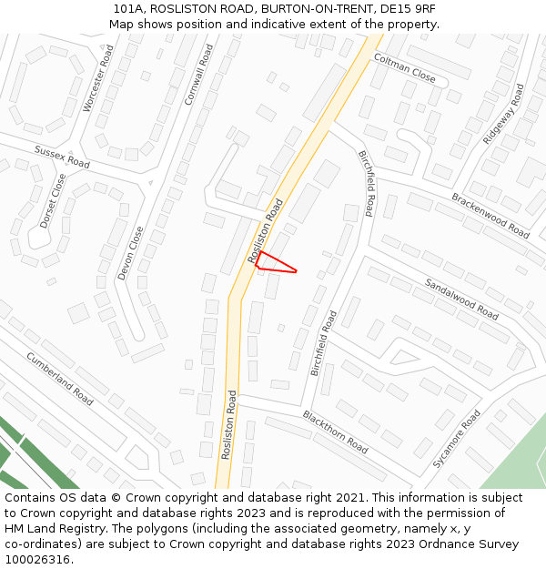 101A, ROSLISTON ROAD, BURTON-ON-TRENT, DE15 9RF: Location map and indicative extent of plot