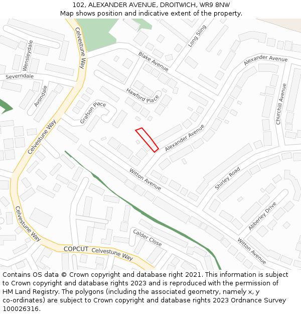 102, ALEXANDER AVENUE, DROITWICH, WR9 8NW: Location map and indicative extent of plot