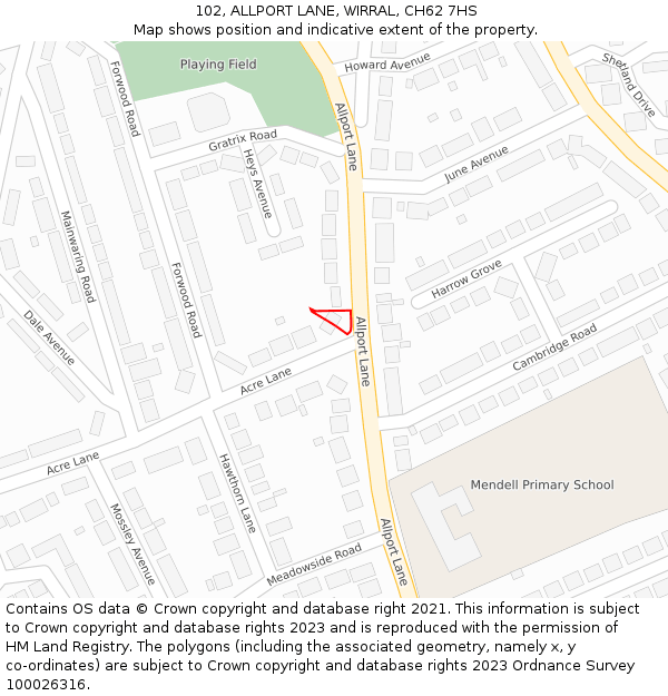 102, ALLPORT LANE, WIRRAL, CH62 7HS: Location map and indicative extent of plot