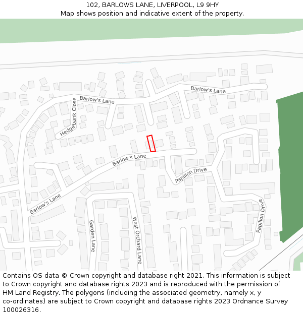102, BARLOWS LANE, LIVERPOOL, L9 9HY: Location map and indicative extent of plot