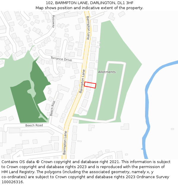 102, BARMPTON LANE, DARLINGTON, DL1 3HF: Location map and indicative extent of plot