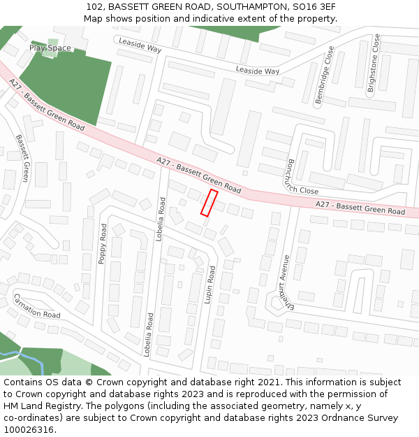 102, BASSETT GREEN ROAD, SOUTHAMPTON, SO16 3EF: Location map and indicative extent of plot