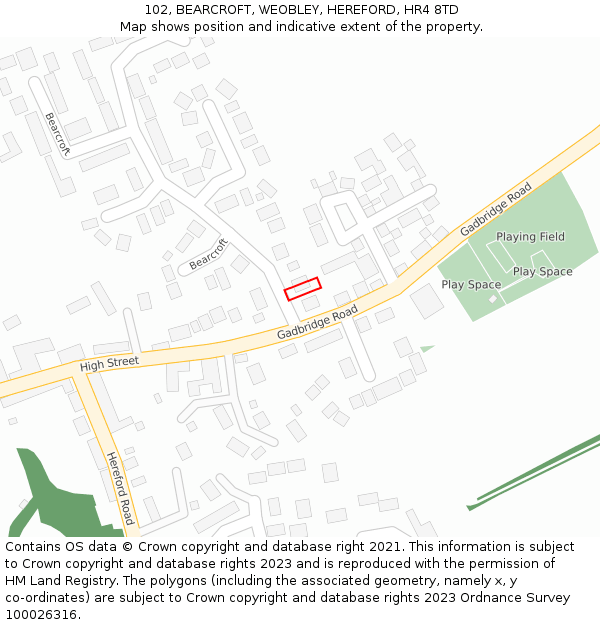 102, BEARCROFT, WEOBLEY, HEREFORD, HR4 8TD: Location map and indicative extent of plot