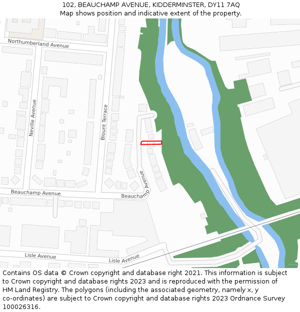 102, BEAUCHAMP AVENUE, KIDDERMINSTER, DY11 7AQ: Location map and indicative extent of plot