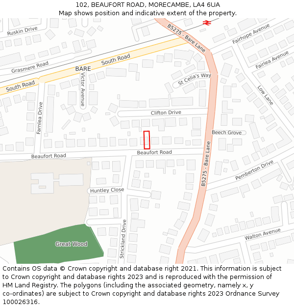 102, BEAUFORT ROAD, MORECAMBE, LA4 6UA: Location map and indicative extent of plot