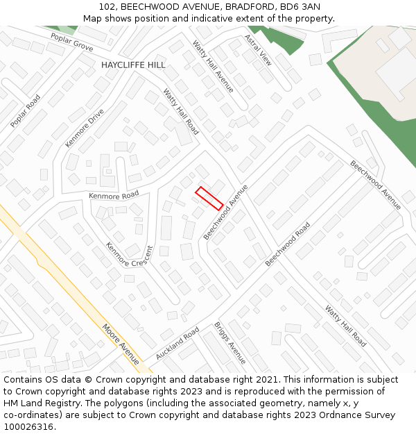 102, BEECHWOOD AVENUE, BRADFORD, BD6 3AN: Location map and indicative extent of plot