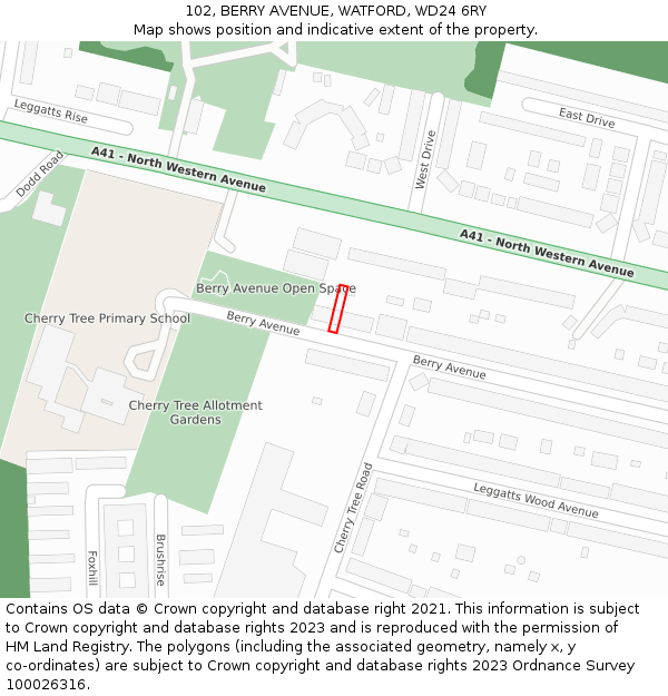 102, BERRY AVENUE, WATFORD, WD24 6RY: Location map and indicative extent of plot