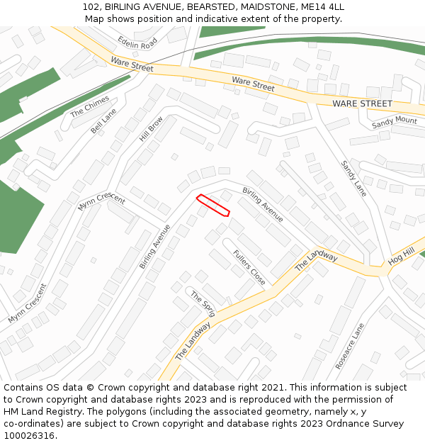 102, BIRLING AVENUE, BEARSTED, MAIDSTONE, ME14 4LL: Location map and indicative extent of plot