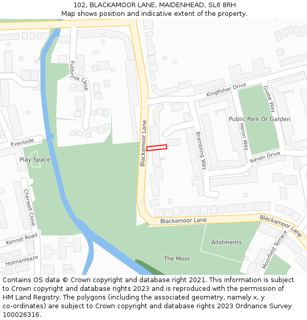 102, BLACKAMOOR LANE, MAIDENHEAD, SL6 8RH: Location map and indicative extent of plot