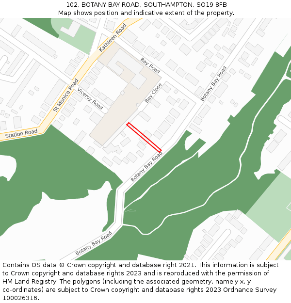 102, BOTANY BAY ROAD, SOUTHAMPTON, SO19 8FB: Location map and indicative extent of plot