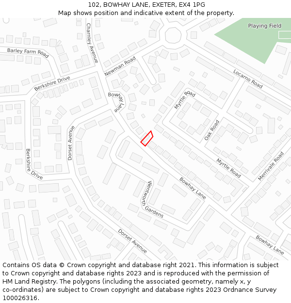 102, BOWHAY LANE, EXETER, EX4 1PG: Location map and indicative extent of plot