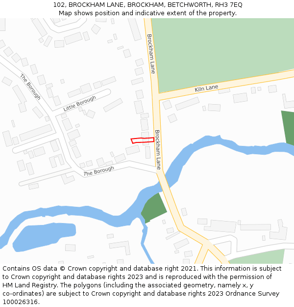 102, BROCKHAM LANE, BROCKHAM, BETCHWORTH, RH3 7EQ: Location map and indicative extent of plot