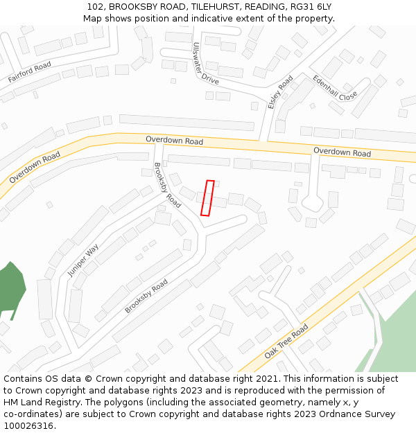 102, BROOKSBY ROAD, TILEHURST, READING, RG31 6LY: Location map and indicative extent of plot