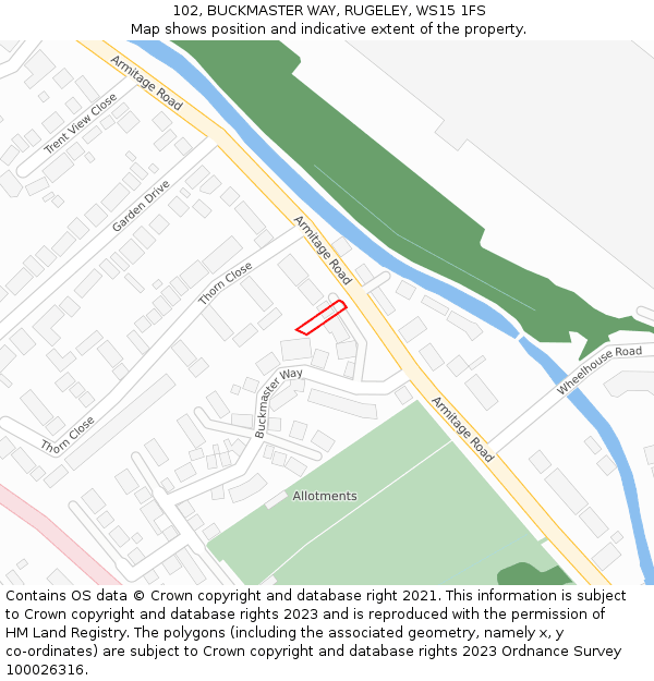 102, BUCKMASTER WAY, RUGELEY, WS15 1FS: Location map and indicative extent of plot