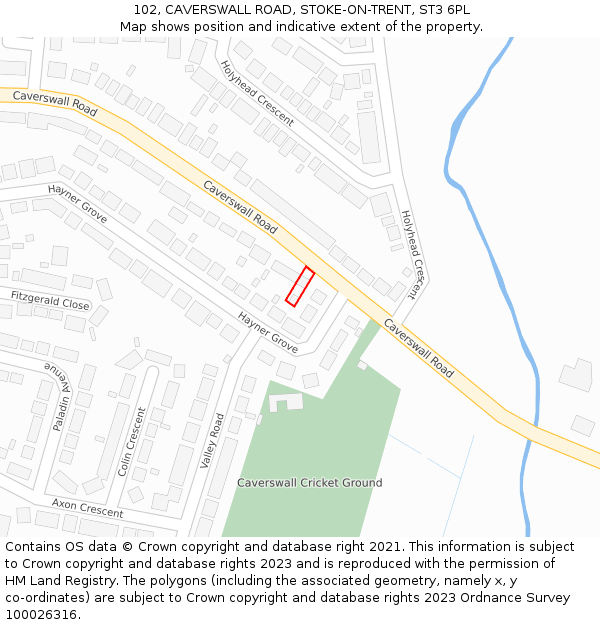 102, CAVERSWALL ROAD, STOKE-ON-TRENT, ST3 6PL: Location map and indicative extent of plot