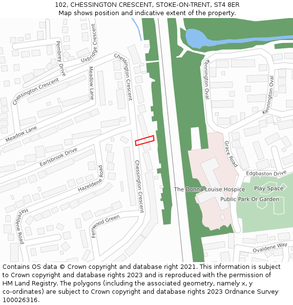 102, CHESSINGTON CRESCENT, STOKE-ON-TRENT, ST4 8ER: Location map and indicative extent of plot