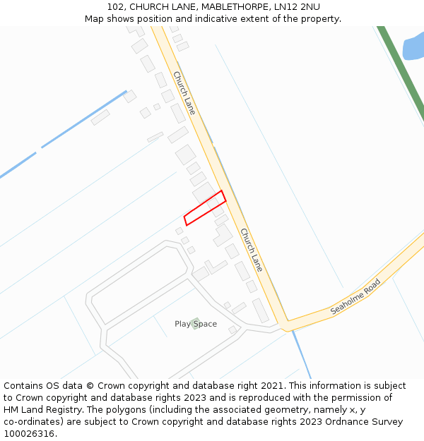 102, CHURCH LANE, MABLETHORPE, LN12 2NU: Location map and indicative extent of plot