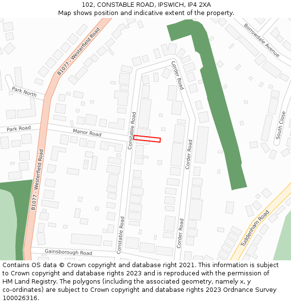 102, CONSTABLE ROAD, IPSWICH, IP4 2XA: Location map and indicative extent of plot