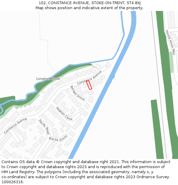 102, CONSTANCE AVENUE, STOKE-ON-TRENT, ST4 8XJ: Location map and indicative extent of plot