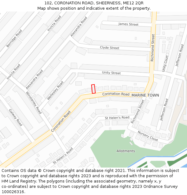 102, CORONATION ROAD, SHEERNESS, ME12 2QR: Location map and indicative extent of plot