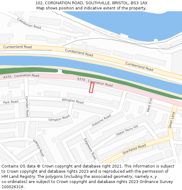102, CORONATION ROAD, SOUTHVILLE, BRISTOL, BS3 1AX: Location map and indicative extent of plot