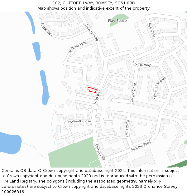 102, CUTFORTH WAY, ROMSEY, SO51 0BD: Location map and indicative extent of plot