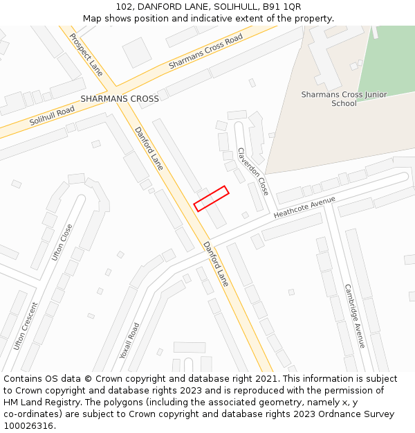 102, DANFORD LANE, SOLIHULL, B91 1QR: Location map and indicative extent of plot