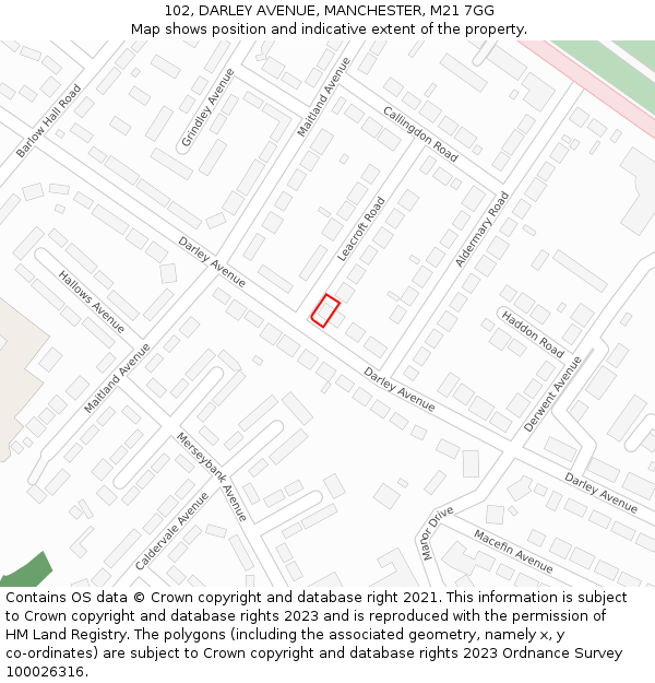 102, DARLEY AVENUE, MANCHESTER, M21 7GG: Location map and indicative extent of plot