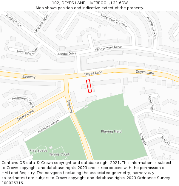 102, DEYES LANE, LIVERPOOL, L31 6DW: Location map and indicative extent of plot
