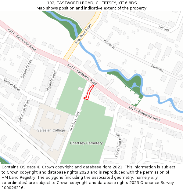 102, EASTWORTH ROAD, CHERTSEY, KT16 8DS: Location map and indicative extent of plot