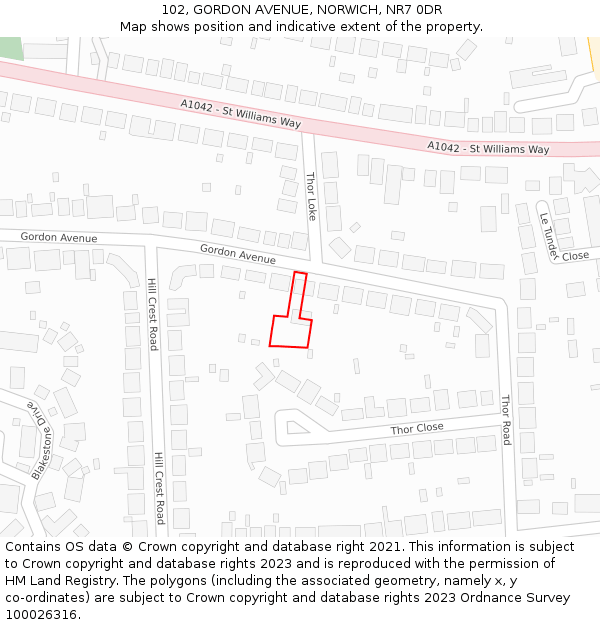 102, GORDON AVENUE, NORWICH, NR7 0DR: Location map and indicative extent of plot