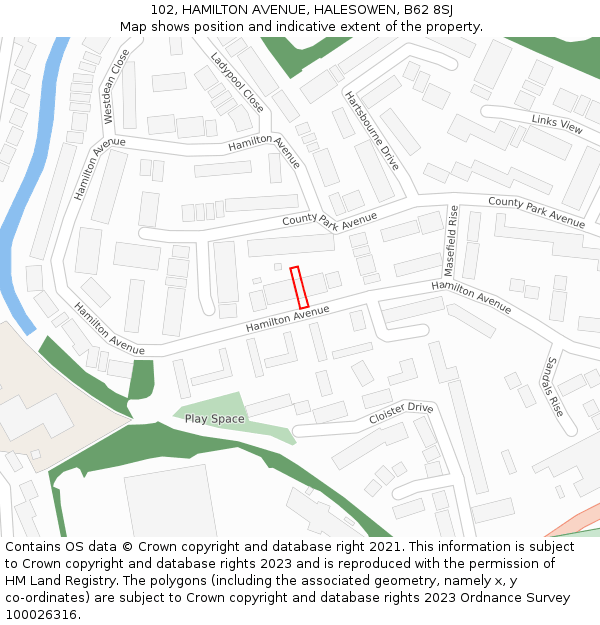 102, HAMILTON AVENUE, HALESOWEN, B62 8SJ: Location map and indicative extent of plot